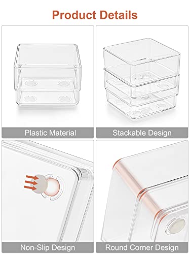 SMARTAKE 13 PCS Drawer Organizer 5-Size Desk Makeup Drawer Organizer Clear | Storage Trays for Makeup with Non Slip Silicone Pads, Jewelries, Utensils in Bedroom Dresser, Office, Kitchen and Bathroom