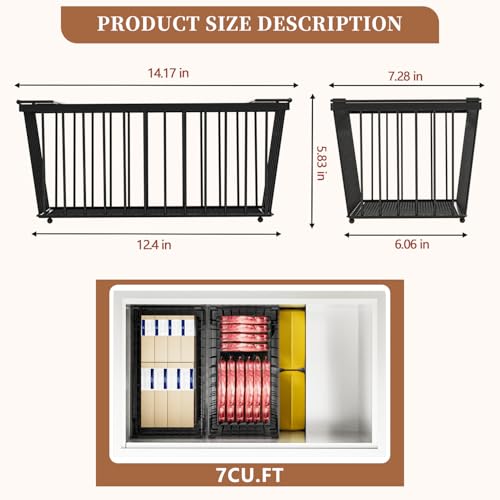 Enhanced Leak-Proof Bottom, Freezer Organizer Bins for 7 Cu.Ft,4 Pack | Stackable Chest Freezer Organizer Bins, Baskets with Handles, Leak-proof Wire Storage Container Baskets for Sort Frozen Meats