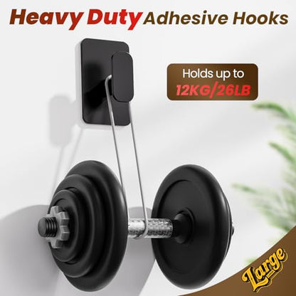 Large Heavy Duty Wall Hooks - 26lb Max, Stainless Steel Adhesive Towel Hooks for Hanging Towel, Coat, Robe, Hat, Sticky Towel Holder for Wall Mount in Bathroom, Shower, Kitchen (Black, 4 Pack)
