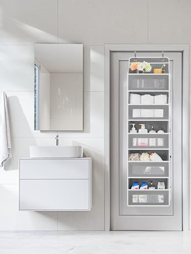 JARLINK Over the Door Organizer for Bedroom, Pantry, Bathroom, 5 Shelf Grey | Anti-Tilt Design, 44 lb Load Capacity, Hanging Door Organizer with 5 Large Capacity Pockets, Behind Door Storage for Nursery