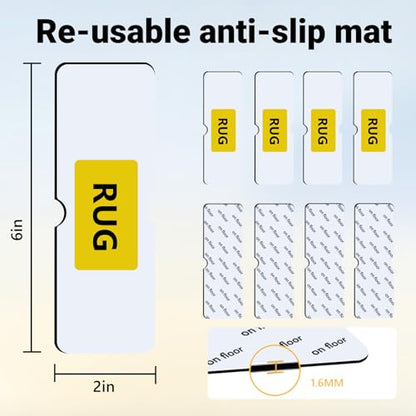 2×6 Inch Reusable Rug Grippers, Non Slip Rug Pad, Removable Rug Stickers for Wood Floor, Strong Adhesive Rug & Carpet Tape, No Damage for Hardwood & Laminate Floors(24PCS)