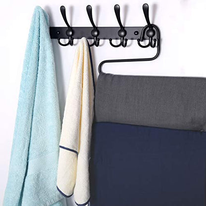 Coat Rack Wall Mounted - 5 Tri Hooks, Heavy Duty, Stainless Steel, Metal Coat Hook Rail for Coat Hat Towel Purse Robes Mudroom Bathroom Entryway (Black, 2 Packs)