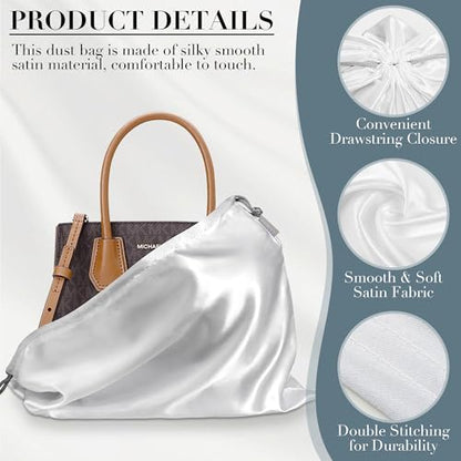 Satin Dust Bags for Handbags & Purses, 6 Pack, 19.6 x 15.7 in | Bag Protectors for Luxury Handbags, Protect Against Dust, Scratches & Scuffs, Bonus Zipper Pouch