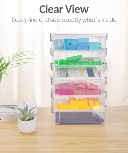 Sooez 6 Pack Extra Large Pencil Box, Plastic Pencil Case Crayon Box | Clear Marker Organizer Plastic Containers with Lid, Stackable Storage Boxes for Art Craft,Back to School Supplies, Grey