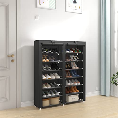7-Tier Shoe Storage Organizer with Dustproof Cover... (Black)