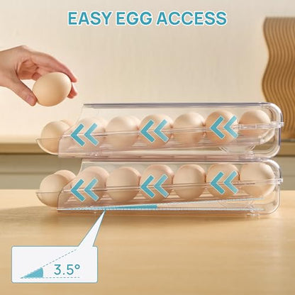 2 Pack Egg Holder for Fridge, Automatic Rolling Eg... (Transparent)