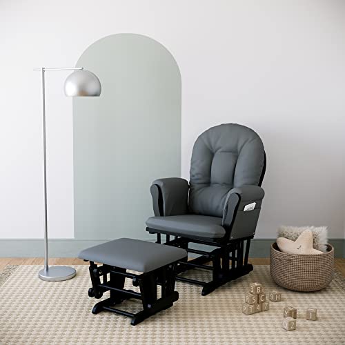 Storkcraft Premium Hoop Glider & Ottoman, Black with Gray | GREENGUARD Gold Certified, Solid Wood Craftsmanship, Convenient Storage Pockets, Glider Rocking Chair for Nursery