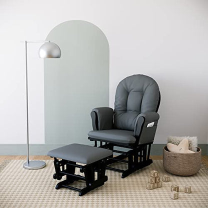 Storkcraft Premium Hoop Glider & Ottoman, Black with Gray | GREENGUARD Gold Certified, Solid Wood Craftsmanship, Convenient Storage Pockets, Glider Rocking Chair for Nursery