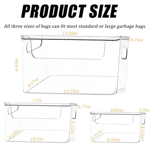 3 Pack Trash Bag Organizer Under Sink, Stackable Plastic Garbage Bags Holder with Lid, Trash Bag Dispenser Roll Storage for Kitchen, Pantry & Laundry Room Organization