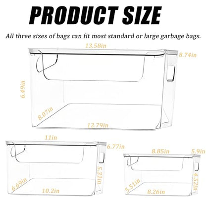 3 Pack Trash Bag Organizer Under Sink, Stackable Plastic Garbage Bags Holder with Lid, Trash Bag Dispenser Roll Storage for Kitchen, Pantry & Laundry Room Organization