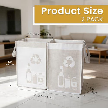 Recycle Waste Bag for Kitchen Home- Indoor Recycling Bins Trash Sorting Organizer, Reusable and Waterproof, Yellow, 2 Pack