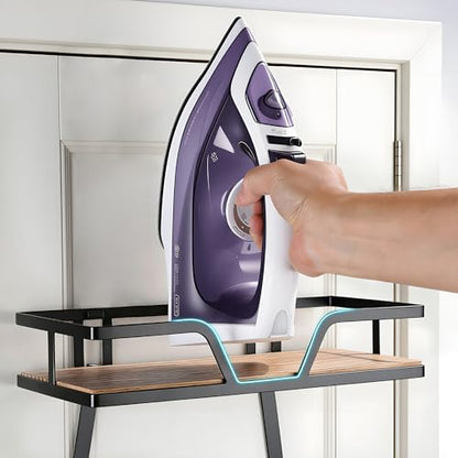 Ironing Board Holder Wall Mounted, 2-Layer Sturdy Iron and Ironing Board Hanger with Wood Shelf, Space Saving Laundry Room Organization for Iron, Board & Accessories