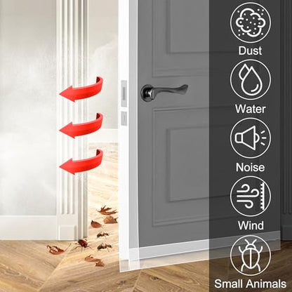T-Shaped Door Draft Stopper 1.37 in x 20 FT Silicone Weather Stripping Door Seal Double-Sided Adhesive Draft Seal Tape for Doors Windows and Shower Glass Gaps, Side, Frame, Clear