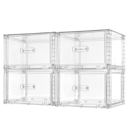 Vtopmart 4 Pack Clear Stackable Storage Drawers 15QT, Easily Assemble Closet Organizers,Plastic Storage Bins for Bathroom,Cabinet,Kitchen Pantry,Under Sink Organization(Medium)
