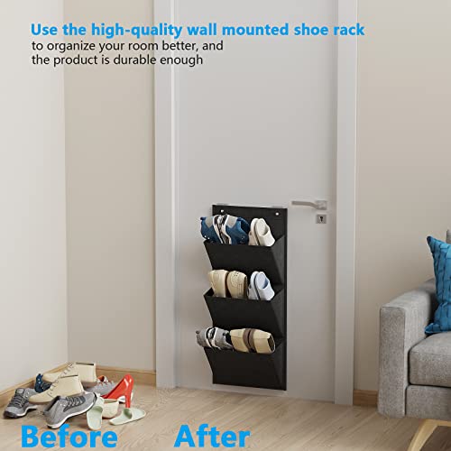 Wall Mounted Hanging Organizer 2Pack,Shoes Rack/Can Store 6Pairs of Plus-Size Sneakers,Also Stores Boots.with Sticky Hanging Mounts, Shoes Holder,Door Shoe Hangers (SM08-Black-2)