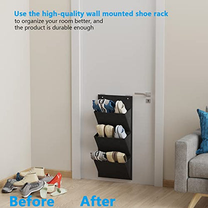 Wall Mounted Hanging Organizer 2Pack,Shoes Rack/Can Store 6Pairs of Plus-Size Sneakers,Also Stores Boots.with Sticky Hanging Mounts, Shoes Holder,Door Shoe Hangers (SM08-Black-2)