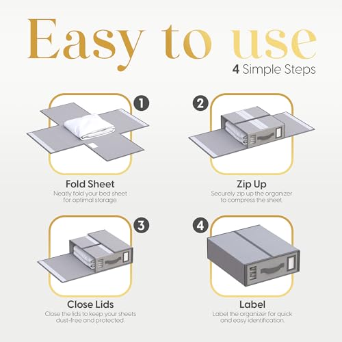 Sheet Organizers and Storage – 4 Pack Bed Sheet Organizer for Queen & King Size, Foldable Linen Closet Storage for Bedding, Duvet Covers, and Pillowcases