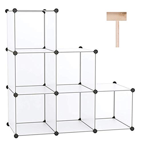 C&AHOME 6-Cube Storage Organizer Cube Shelf Closet Storage Bookcase, White | Stackable Cubby Storage, Bookshelf, Portable Plastic Storage Closet Organizer, DIY Modular Shelving Units for Home, Wardrobe