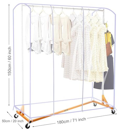 Ruibo Clear Garment Rack Cover Dustproof Clothes Rack Cover with 2 Durable Zipper/Clothing Waterproof Protector (L:71x20x60 inch)