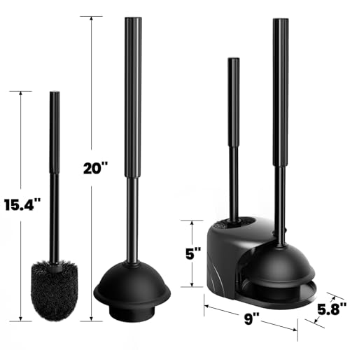 2Pack 2 in 1 Toilet Brush and Plunger Set, Extende... (Bright Black)