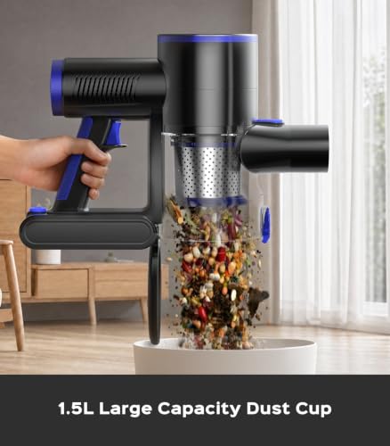 Cordless Vacuum Cleaner, 550W 50KPa 45Mins Vacuum Cleaners for Home, Self-Standing Stick Vacuum with Anti-Tangle Brush & LED Display for Hardwood Floors, Carpet, Pet Hair, Car