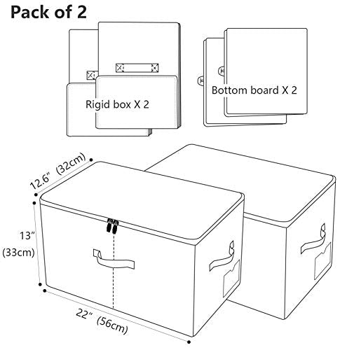 2pcs Zip Lidded Wardrobe Blankets Organizer Storage Bins, Folding & Sturdy | 22"X13"X12.6", clothing, duvets, sweaters, jeans organizer, foldable dustproof,washable,save space,3-side zip openning, rigid