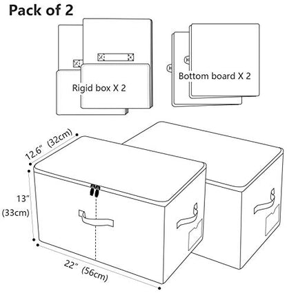2pcs Zip Lidded Wardrobe Blankets Organizer Storage Bins, Folding & Sturdy | 22"X13"X12.6", clothing, duvets, sweaters, jeans organizer, foldable dustproof,washable,save space,3-side zip openning, rigid