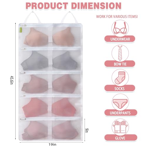 Laundry Bra Bag, 2 Pcs Bra Washing Bags, Lingerie Bags for Washing Delicates, Holds 10 D-F Cups Sizes, Underwear Brassiere Washing Bag with Zipper for Laundry Storage