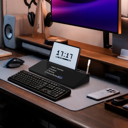 Desktop Glass Whiteboard with Storage, Desk Board with Computer Keyboard Stand, White Dry Erase Board with Drawers for Home, School, Office Desk Organizers and Accessories - Black