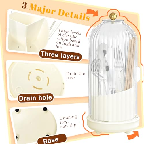 Kitchen Utensil Holder with Sliding Lid and Draini... (White | Plastic)