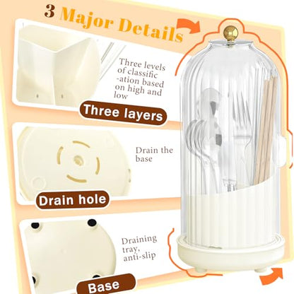 Kitchen Utensil Holder with Sliding Lid and Draini... (White | Plastic)