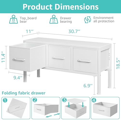 BOLUO Closet Storage with 3 Fabric Drawers Small White Dresser for Closet Floor Organizer Dorm Bedroom White