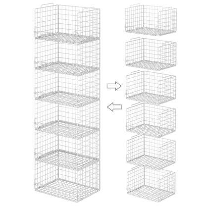 6-Tier Stackable Closet Organizers and Storage Basket - Foldable Closet Shelf Organizer System, Sturdy Metal Space-Saving Clothes Storage Bins for Wardrobe, White