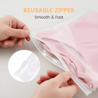 50 Pack Swimsuit Organizer Bags, 8x10 Inch Clear Zipper Storage Bags | Bathing Suit Storage with Vent Holes for Travel - Waterproof Reusable Plastic Bags for Clothes, Underwear, Socks Packing