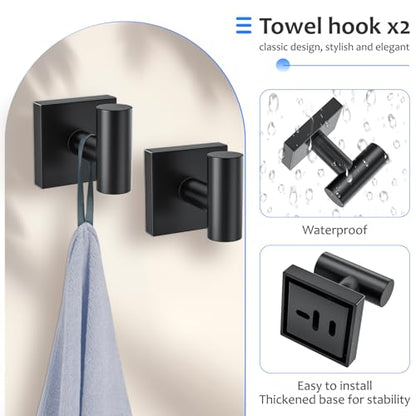 5 Pieces Bathroom Hardware Accessories Set Matte Black Towel Bar Set Stainless Steel Wall-Mounted Towel Holder 23.6 Inch Towel Racks for Bathroom