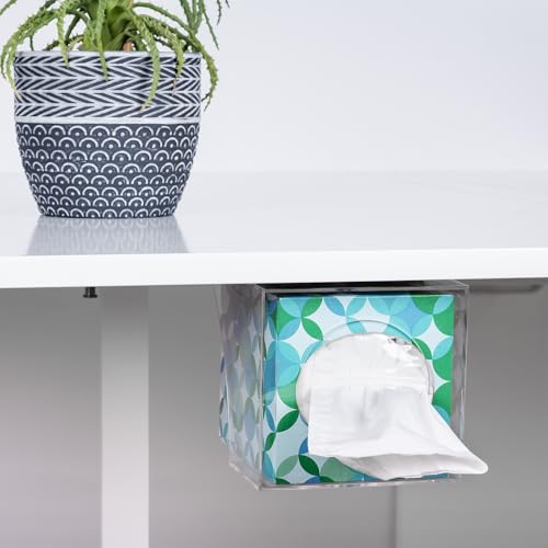 IneVibe Square Tissue Box Holder for Small Spaces Wall Mounted | Place Under Cabinet or Side of Desk, in RV, Bathroom - Acrylic Facial Box Dispenser, Face Down or Sideways in Tight Areas