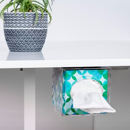 IneVibe Square Tissue Box Holder for Small Spaces Wall Mounted | Place Under Cabinet or Side of Desk, in RV, Bathroom - Acrylic Facial Box Dispenser, Face Down or Sideways in Tight Areas