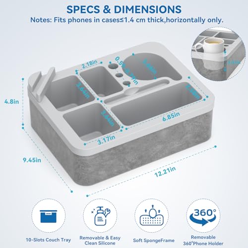 Couch Cup Holder Tray Silicone Couch Cup Holder Pillow Foam Bed Tray Snack Sofa Bed Caddy Organizer Beach Sofa Drink Holder Spill Proof Snack Caddy Removable Sofa Buddy Game Controller Kindle Phone