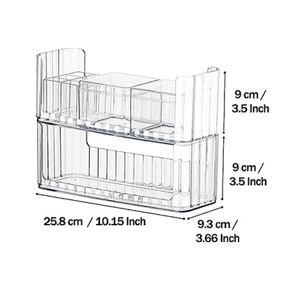 2-Tier Stackable Medicine Cabinet Organizer Shelves, Clear | Makeup Storage with Lipstick Holders, Cotton Swab Holder, Shelf Trays for Bathroom Cabinet, Counter, Vanity