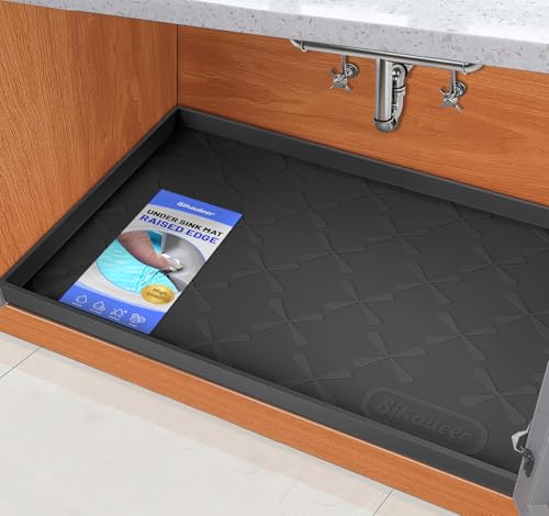 Waterproof Under Sink Mat 34" x 22", Silicone Mat Kitchen liner | BPA-Free Silicone Mat with Raised Lip Protects Cabinets from Leaks, Versatile Home Organizer for Bathroom, Pets, Boots, Floor