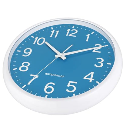Caysie 16 Inch Sealed Large Outdoor Clock Waterproof, Silent Battery Operated Weatherproof Wall Clocks for Pool Patio Outside Home (White Blue)