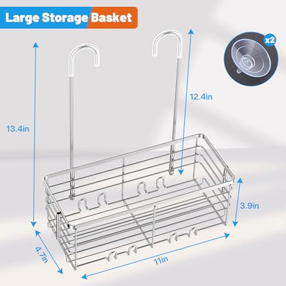 YUOROS 304 Stainless Steel Shower Caddy Hanging (Silver) | Over the Door Shower Organizer Rack Rustproof Bathroom Storage Shampoo Holder Basket