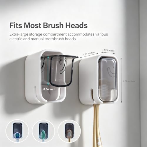 2PCS Toothbrush Holder Wall Mounted for Bathroom with Cover for Shower - with Toothpaste Clip - Single Slot Toothbrush Dispenser Storage Organizer for Travel with Detachable Design