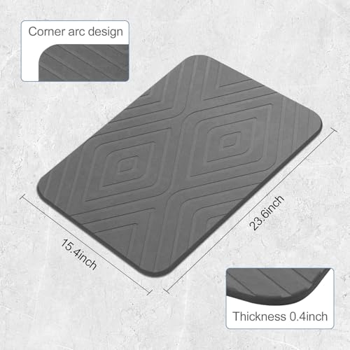 2 Pack Stone Bath Mat, Diatomaceous Earth Shower Mat, Non-Slip Super Absorbent Quick Drying Bathroom Kitchen Floor Mat, 24x15, Grey