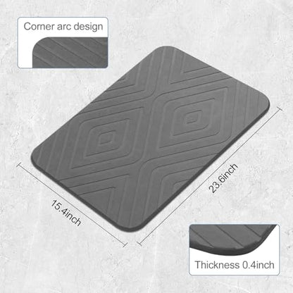 2 Pack Stone Bath Mat, Diatomaceous Earth Shower Mat, Non-Slip Super Absorbent Quick Drying Bathroom Kitchen Floor Mat, 24x15, Grey