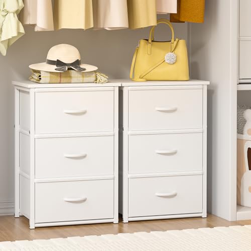 DAOUTIME 2-Pack Stackable Storage Drawers (6 Drawers Total), White Closet Organizer with Wooden Top & Metal Frame, Freestanding or Stackable Dresser for Bedroom, Living Room, Under Bed