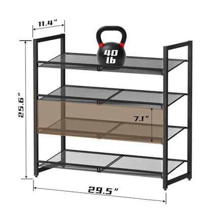 Metal Shoe Rack for Closet,entryway, 4-Tier Shoe Organizer, Adjustable Flat or Angled Shelves, Holds up to 20 Pairs Shoes, Black