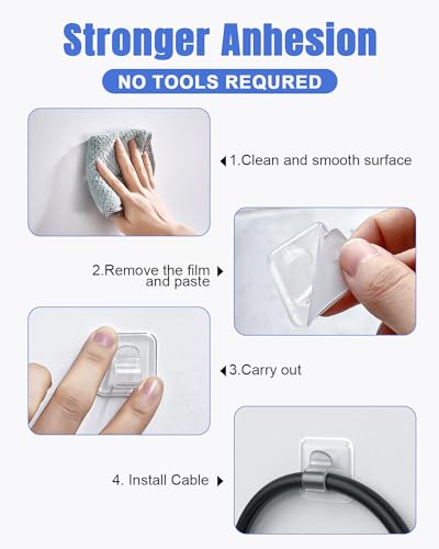 LZC 25 Pack Clear Adhesive Strips Hooks for Outdoor String Lights Clips | Large Square Heavy Duty Waterproof Sticky Light Hook Outside Hanging Rope Christmas Light Cable Cord Holders Organizer