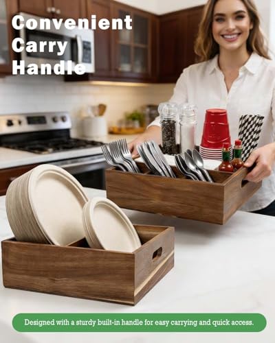 Acacia Wood Utensil Holder for Party -Nested Set o... (Brown | Acacia Wood)