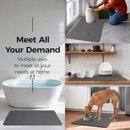 31.5"x19.7" Stone Bath Mat for Bathroom, Large Diatomite Bathmat | Super Absorbent, Modern Quick Drying Diatomite Bathmats, Non-Slip Base, Easy Clean for Shower Floor & Bathroom (Dark Gray)